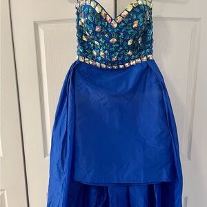 Blue Strapless Gown with Embellished Bodice